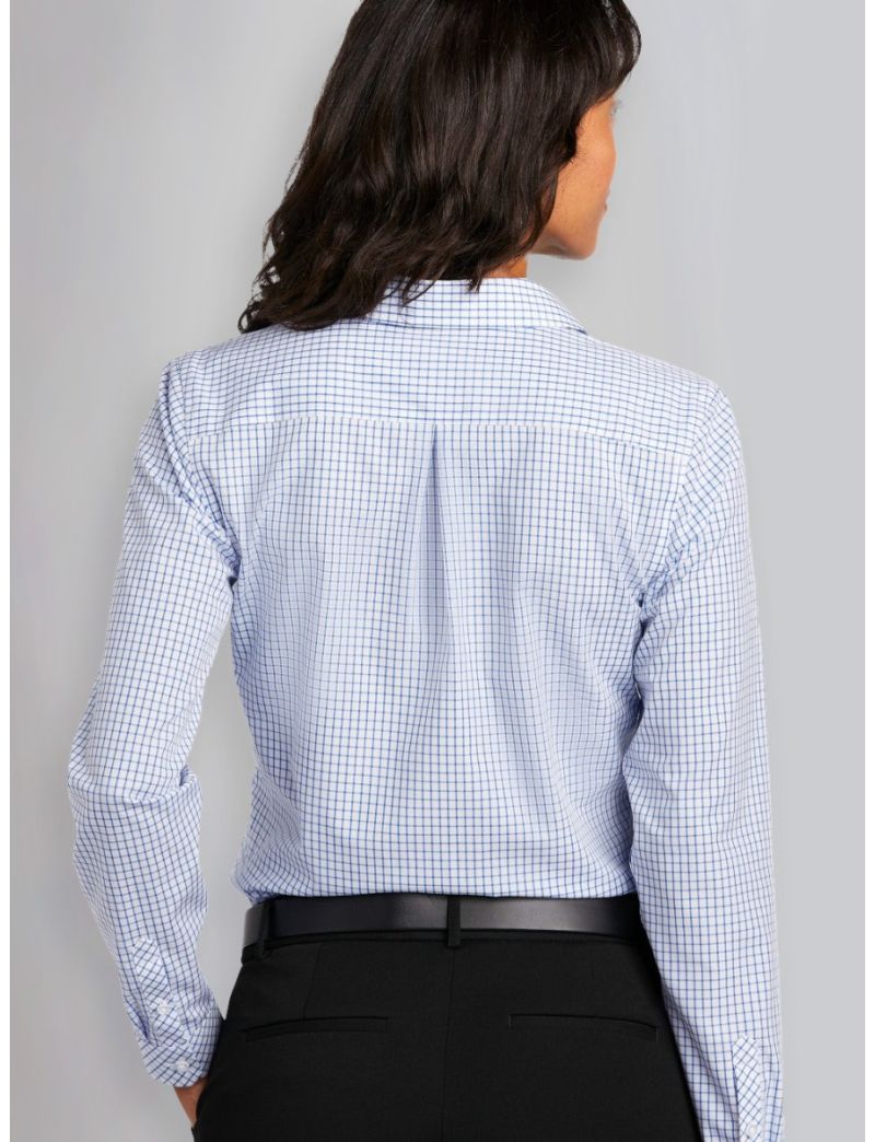 Ladies Egyptian Blue Check Long Sleeve Shirt