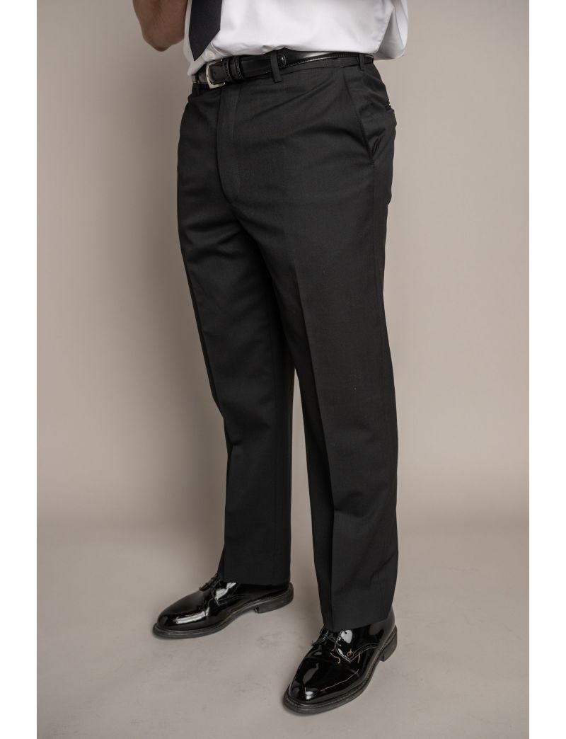 Austin Flat Front Regular Fit Sharkskin Jet Black Pants