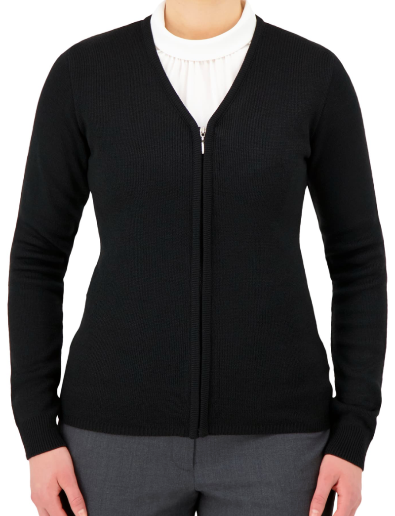 V-Neck Zip Black Cardigan