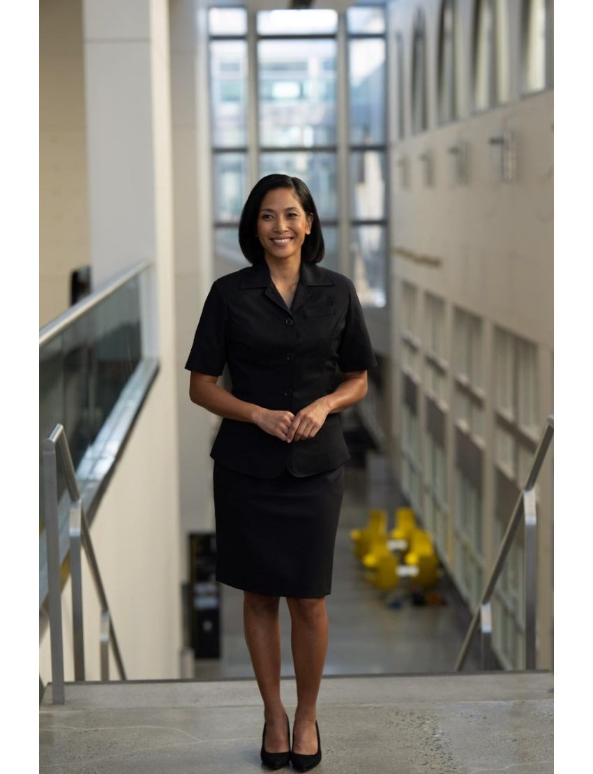 Straight Sharkskin Navy Skirt w/Pocket