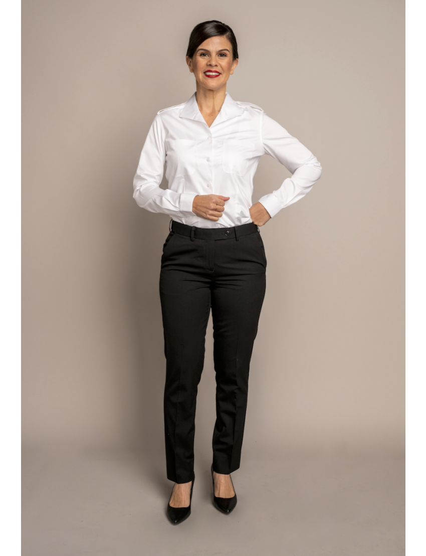 Charlotte Flat Front Comfort Waist Sharkskin Jet Black Pants