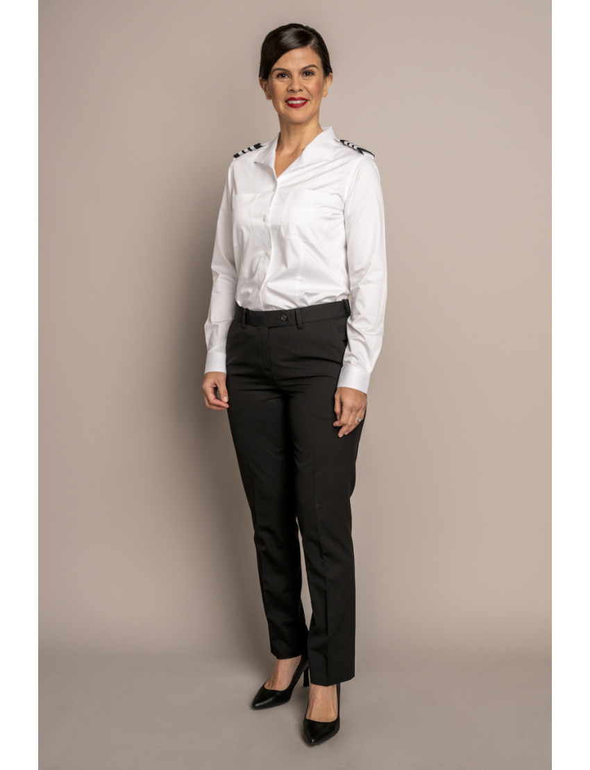 Charlotte Flat Front Comfort Waist Sharkskin Midnight Blue Pants