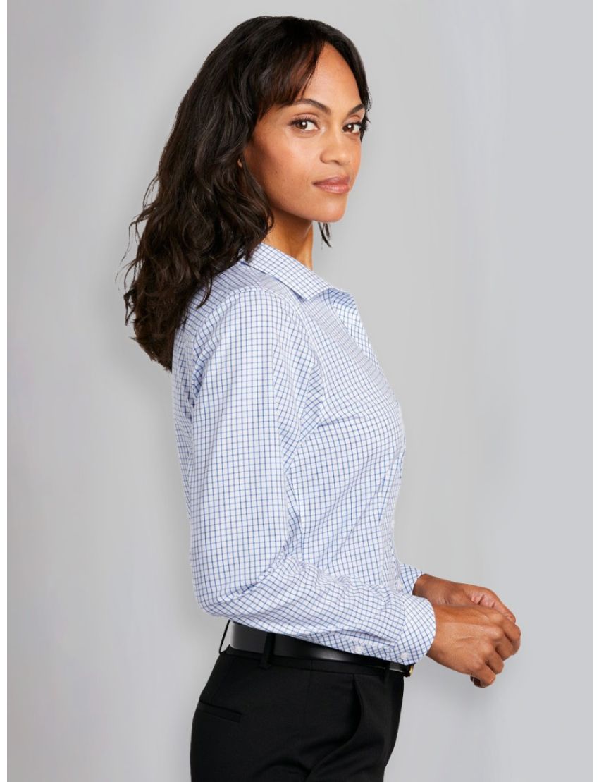 Ladies Egyptian Blue Check Long Sleeve Shirt