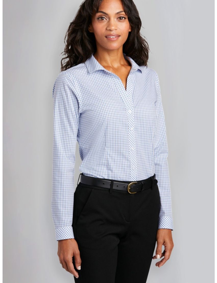 Ladies Egyptian Blue Check Long Sleeve Shirt
