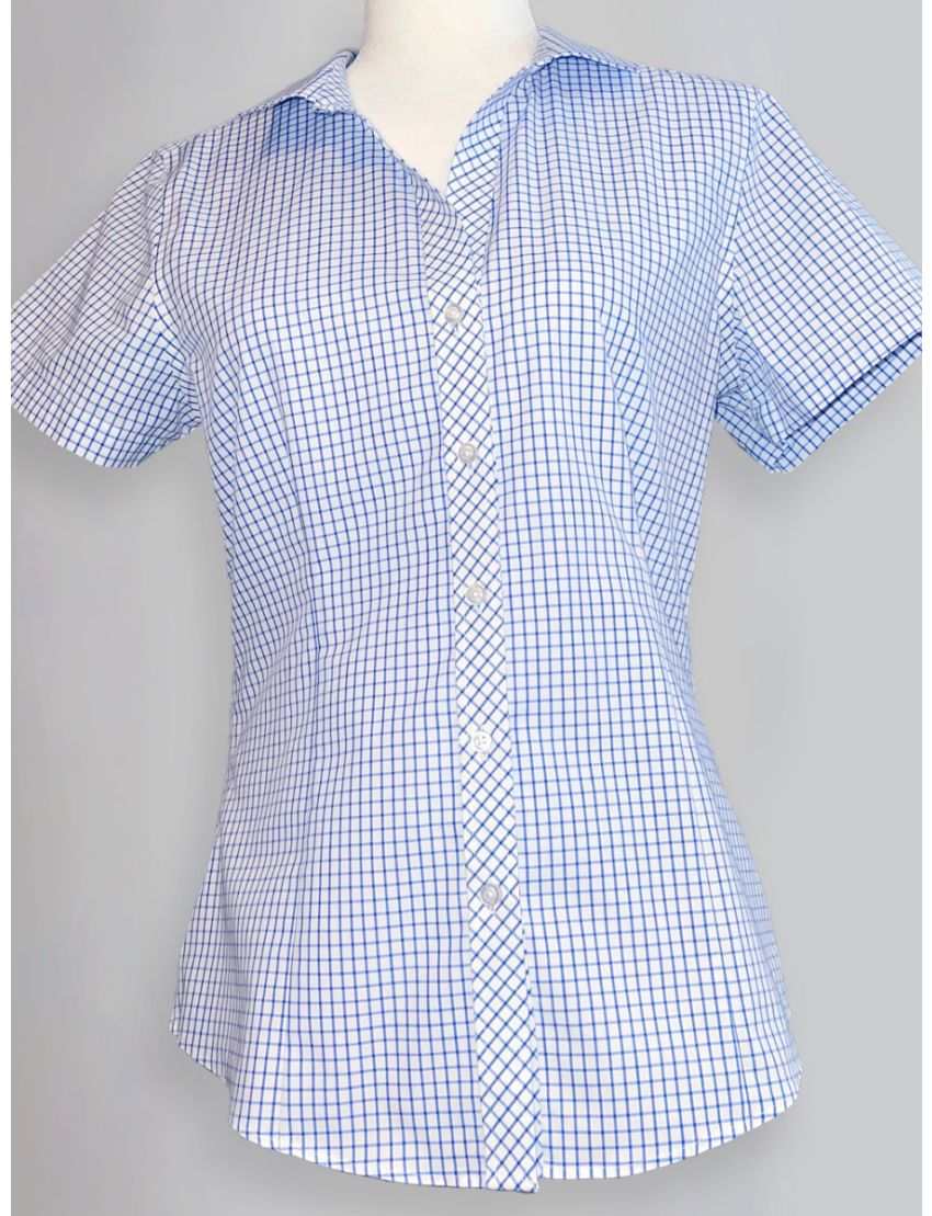 Ladies Egyptian Blue Check Short Sleeve Shirt