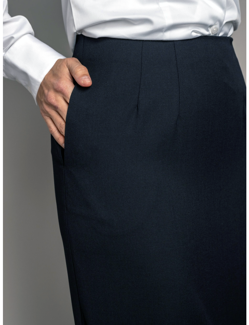 Straight Sharkskin Navy Skirt w/Pocket