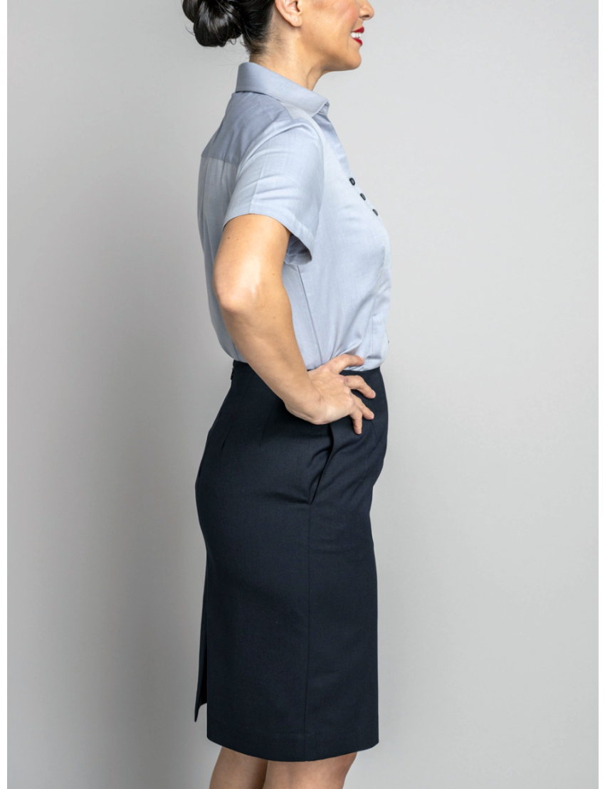 Straight Tropical Navy Skirt w/Pocket