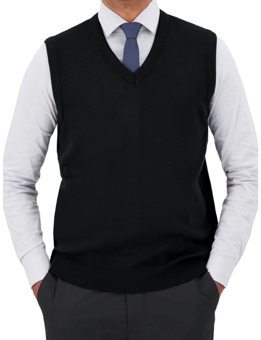 Unisex V-Neck Black Sweater Vest