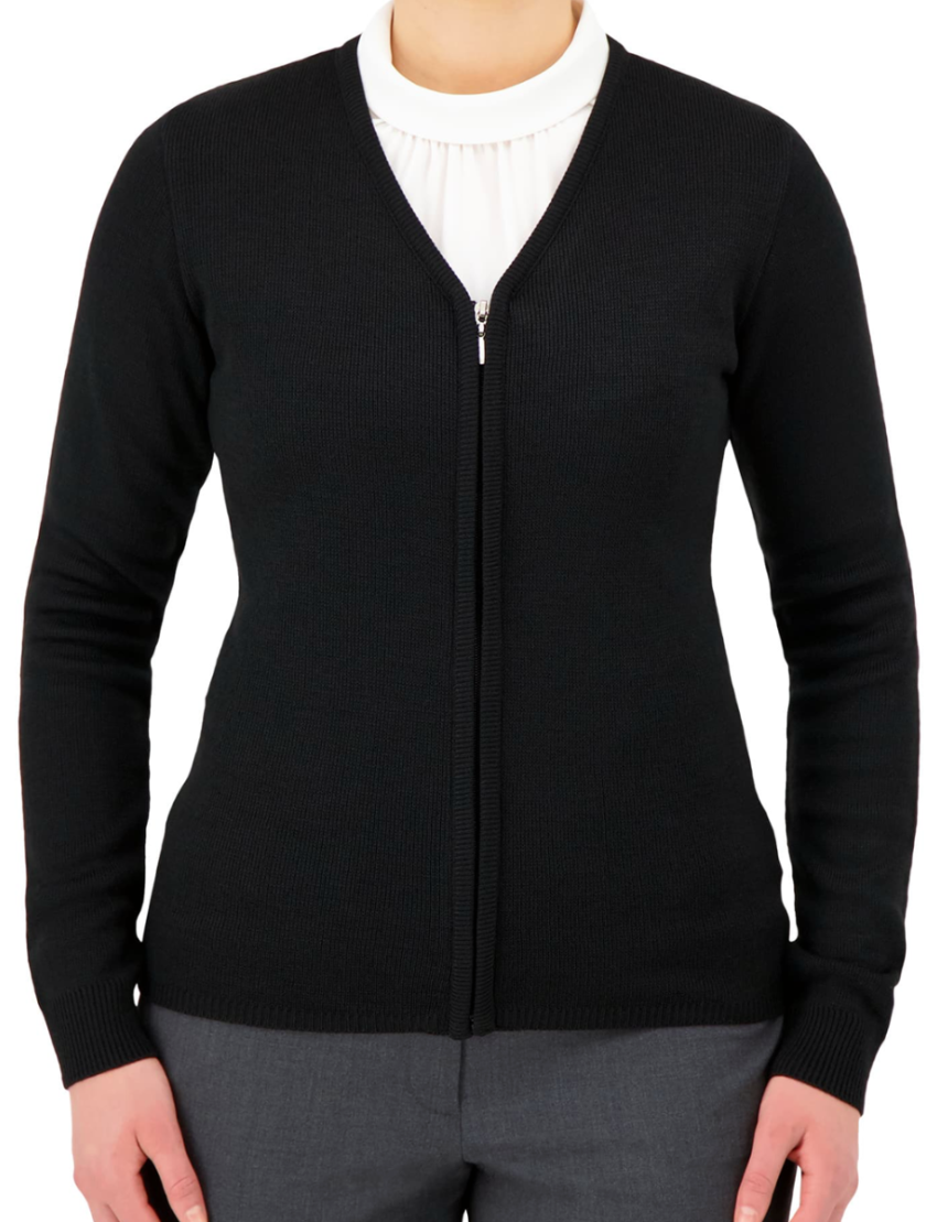V-Neck Zip Black Cardigan