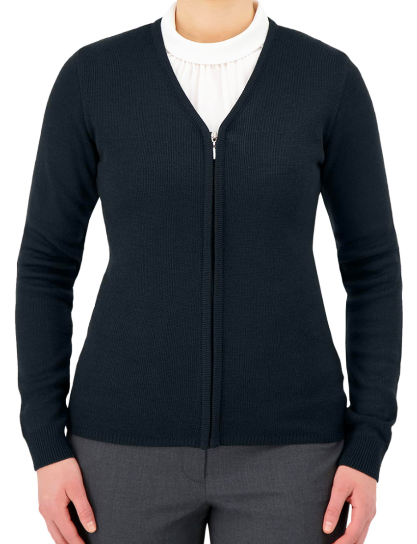 V-Neck Zip Navy Cardigan